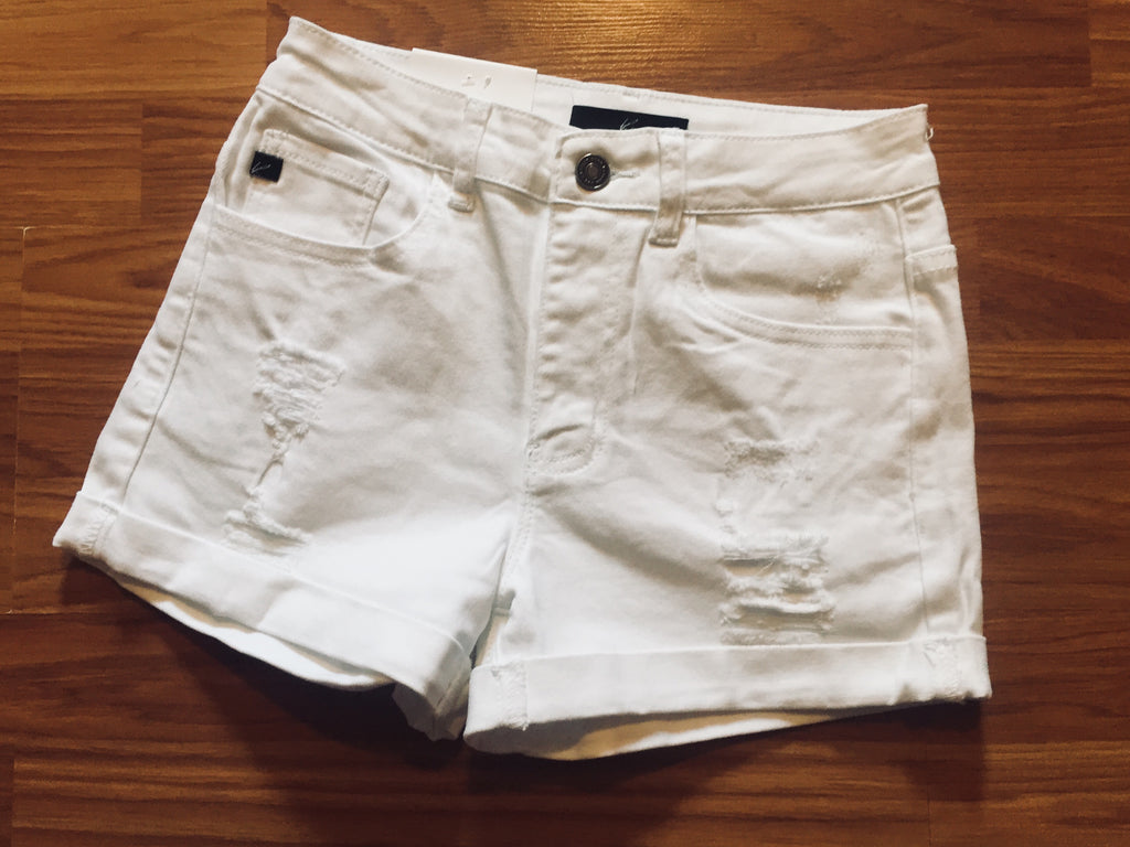 Kan Can Distressed White Shorts