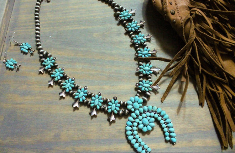 Turquoise&Faux Navajo Pearl Blossom Set